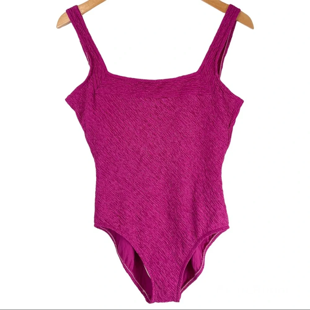 Vintage Y2K Magenta Textured Stretch One Piece Swimsuit Sz Large